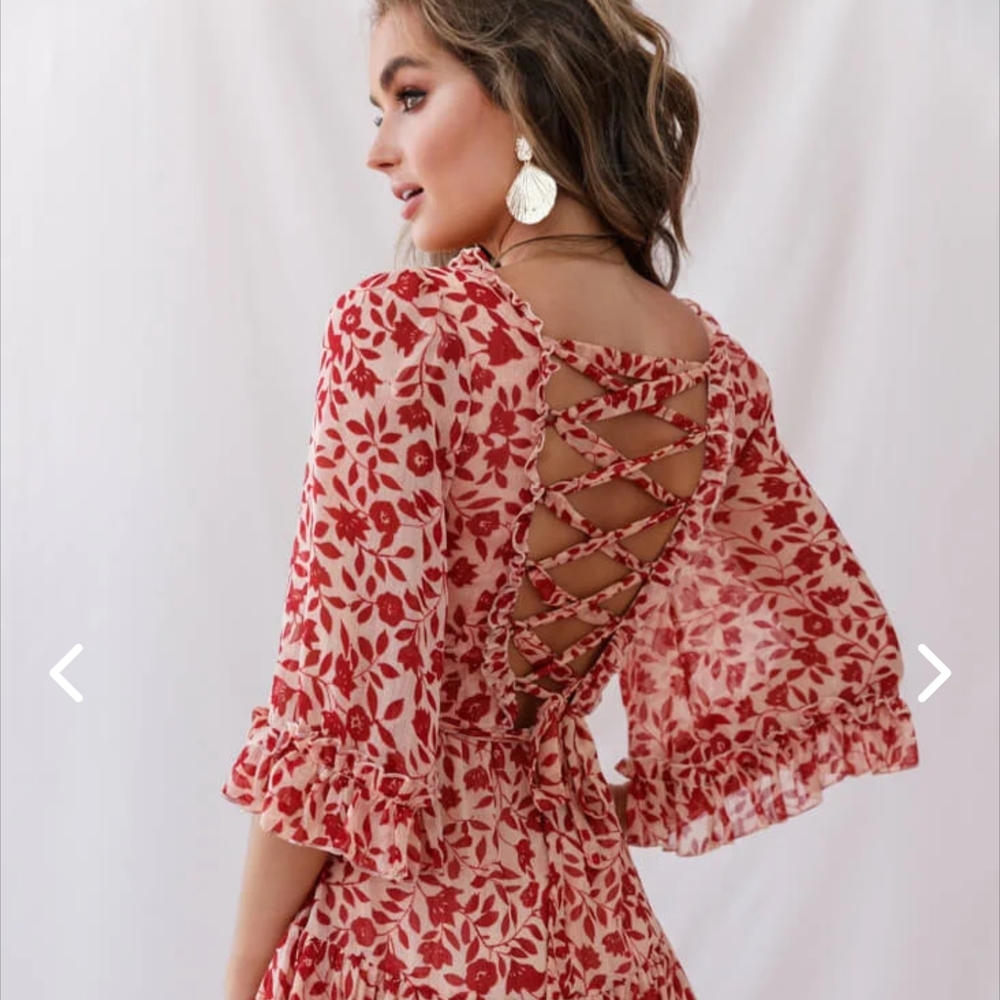 Selfie Leslie Red and White Backless Ruffled Sundress